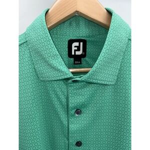 FJ Footjoy Mens XL Golf Polo‎ All Over Geometric Pattern Green